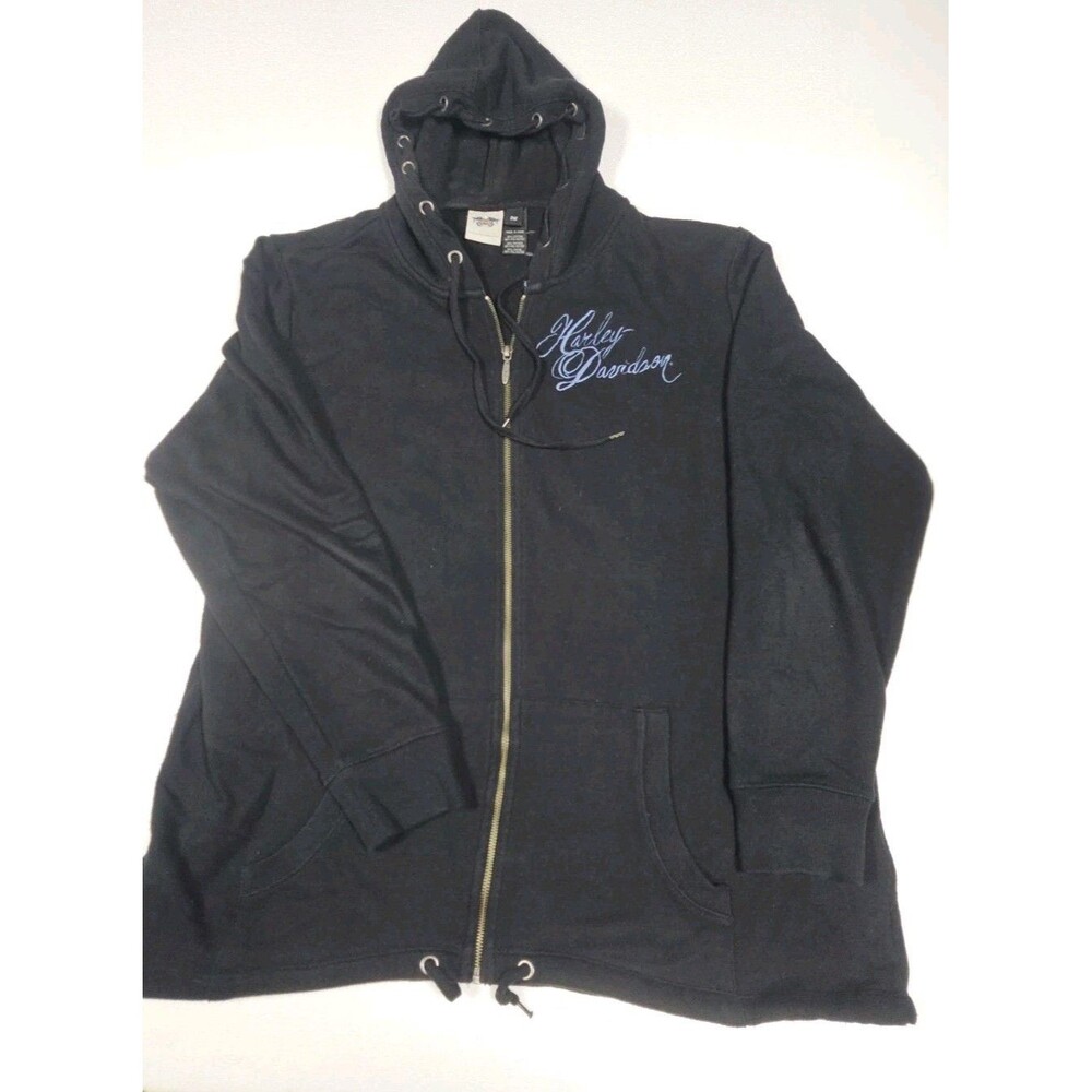 Black Embroidered Zip Up Harley-Davidson Hoodie Accent Eyelets Sz 2W